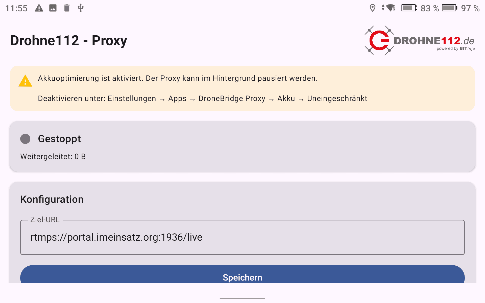App mit Akkuoptimierung-Banner