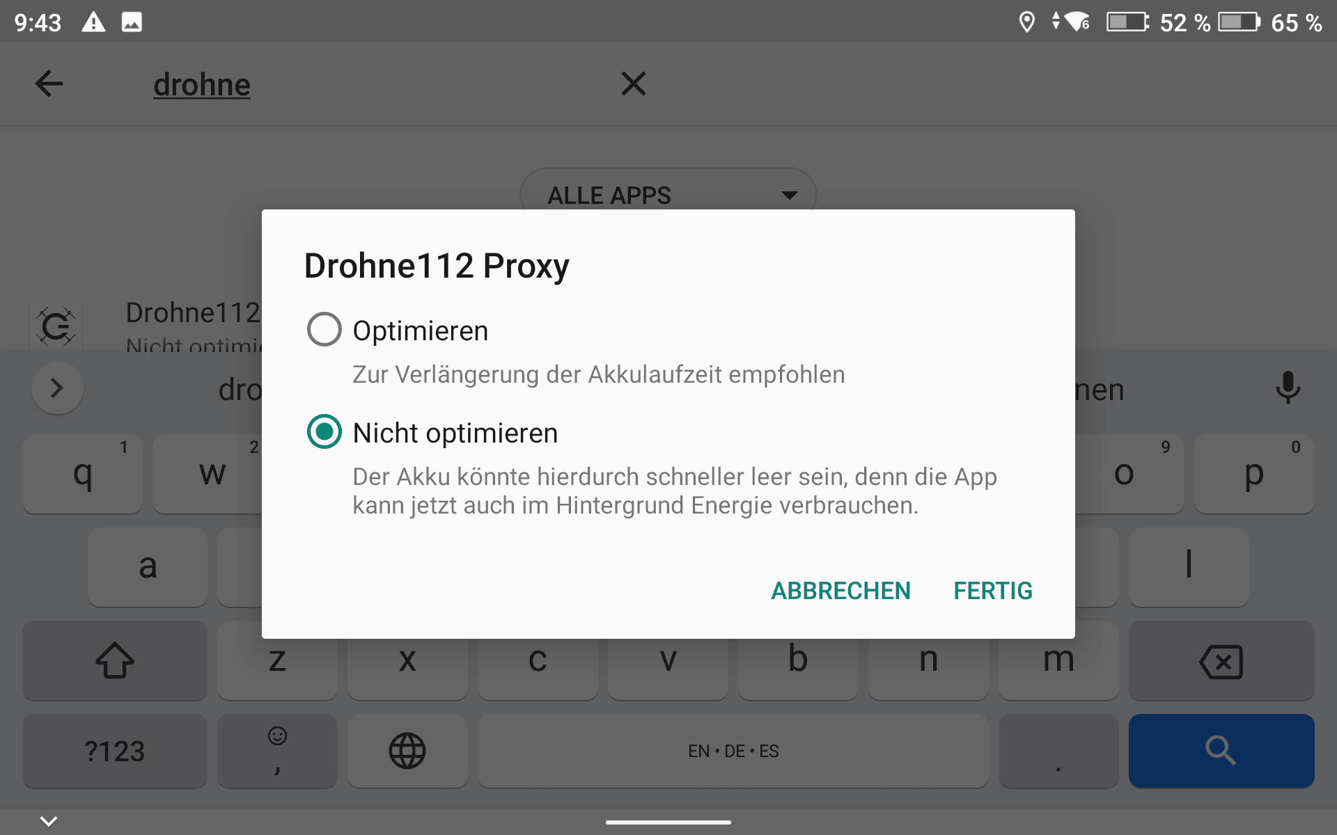 Nicht optimieren Dialog
