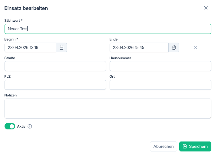 Einsatz anlegen
