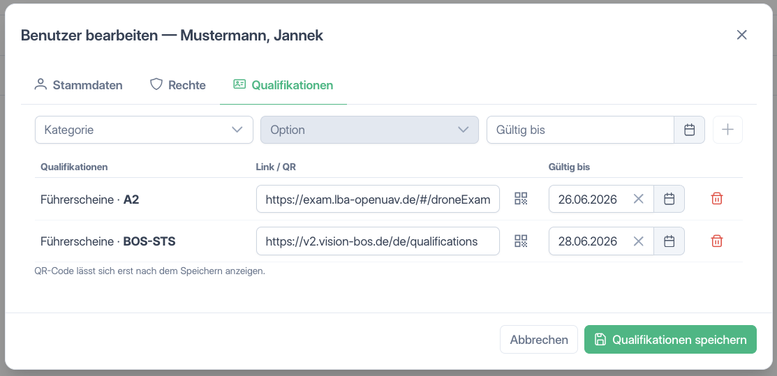 Qualifikationen-Tab